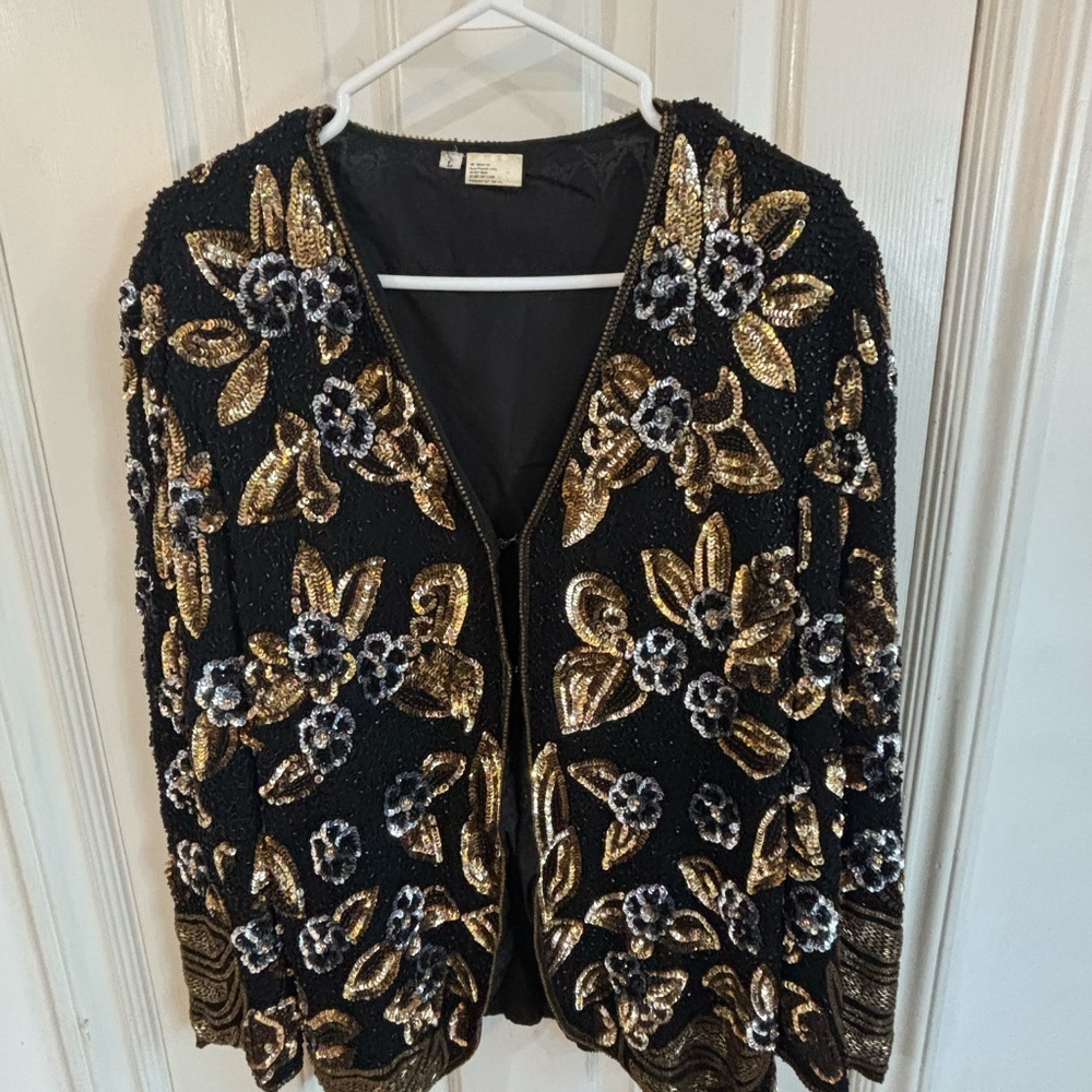 Vintage oversized sequin gold and silver black overcoat *accepting offers